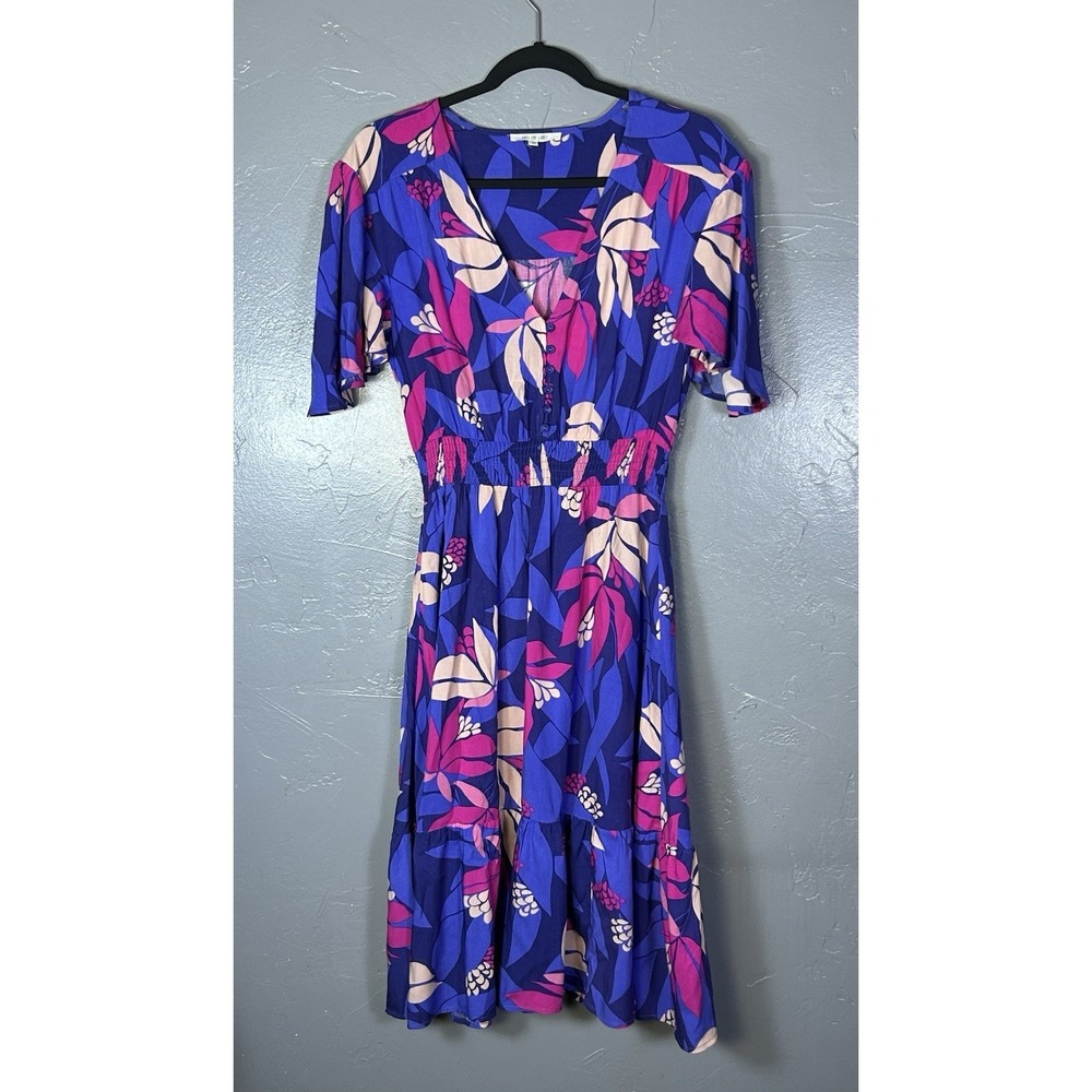 Abel the Label Anthropologie Santa Cruz Floral Hi Low Dress Ruffle Vacation M